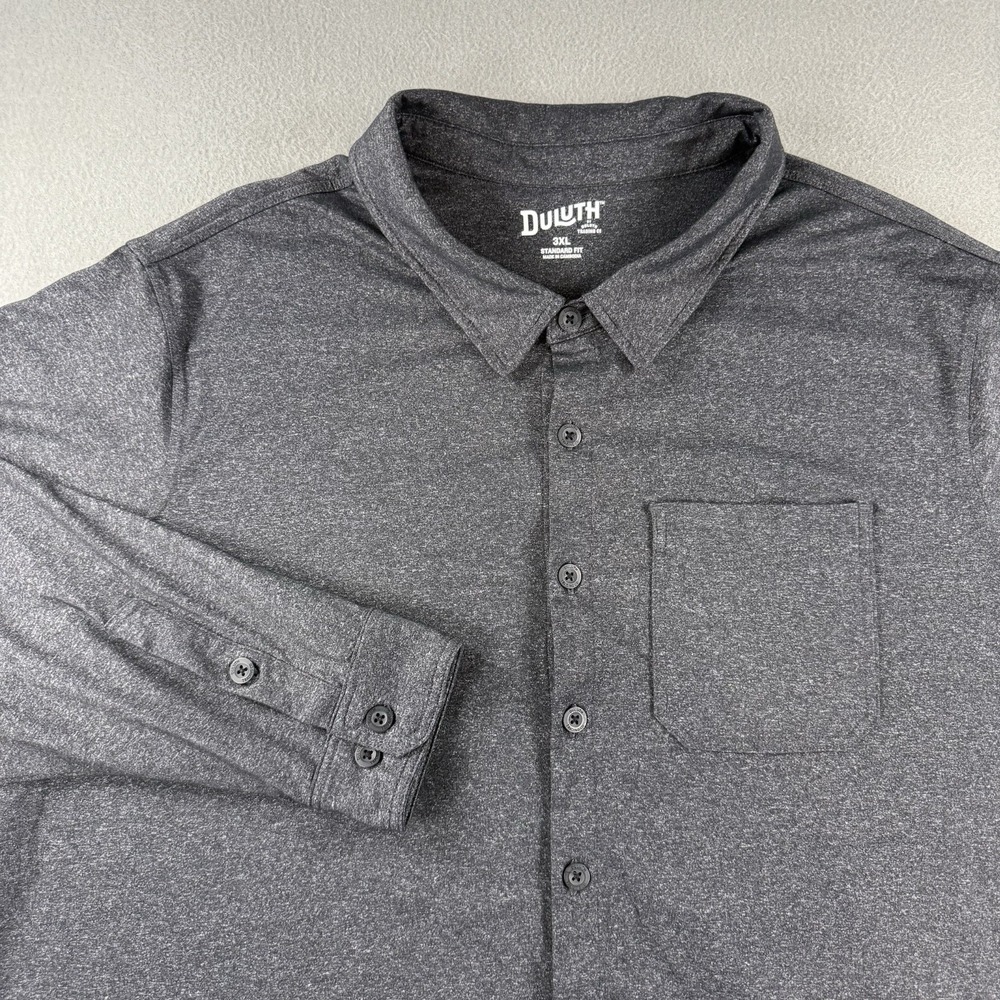 Duluth Trading Co Mens 3XL Gray Long Sleeve Button Up Shirt Standard Fit Stretch